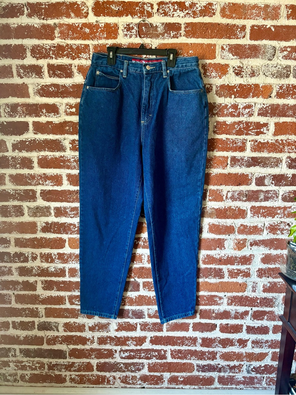90s Vintage No Excuses Straight Leg High Rise Dark Wash Mom Jeans